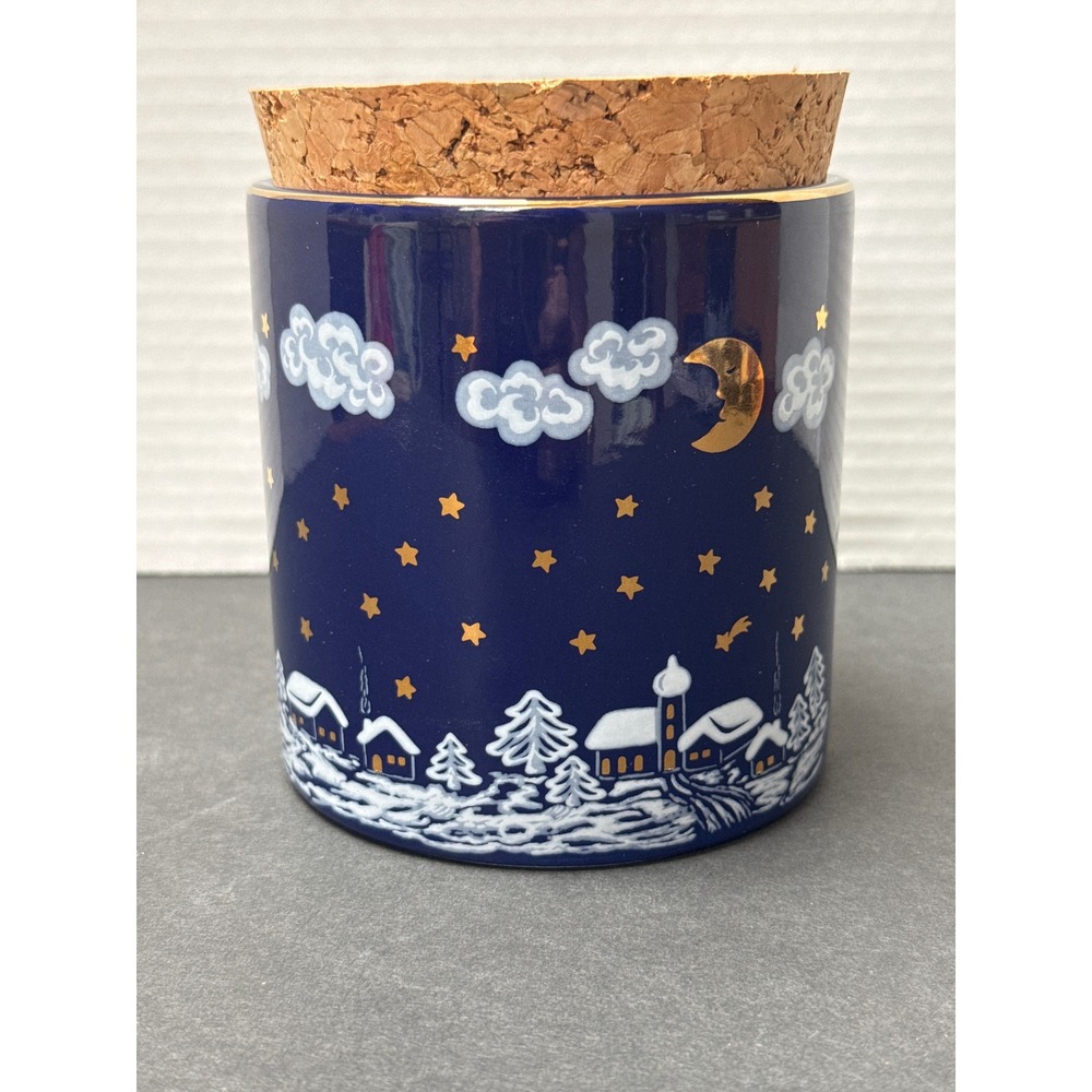 Waechtersbach W Germany Cobalt Blue Celestial Winter Village Cork Canister Jar